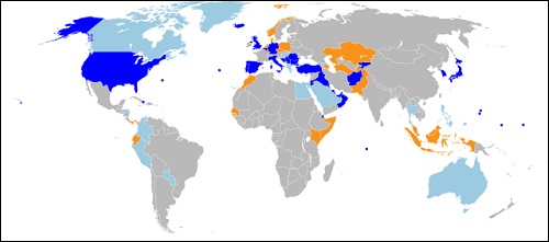 Yhdysvaltain sotilastukikohdat maailmassa vuonna 2007.
